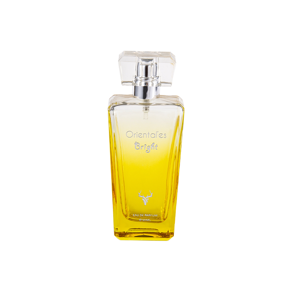 KY100-WJ64 Botella de perfume de vidrio amarillo con revestimiento degradado de 50 ml y tapa de resina K transparente