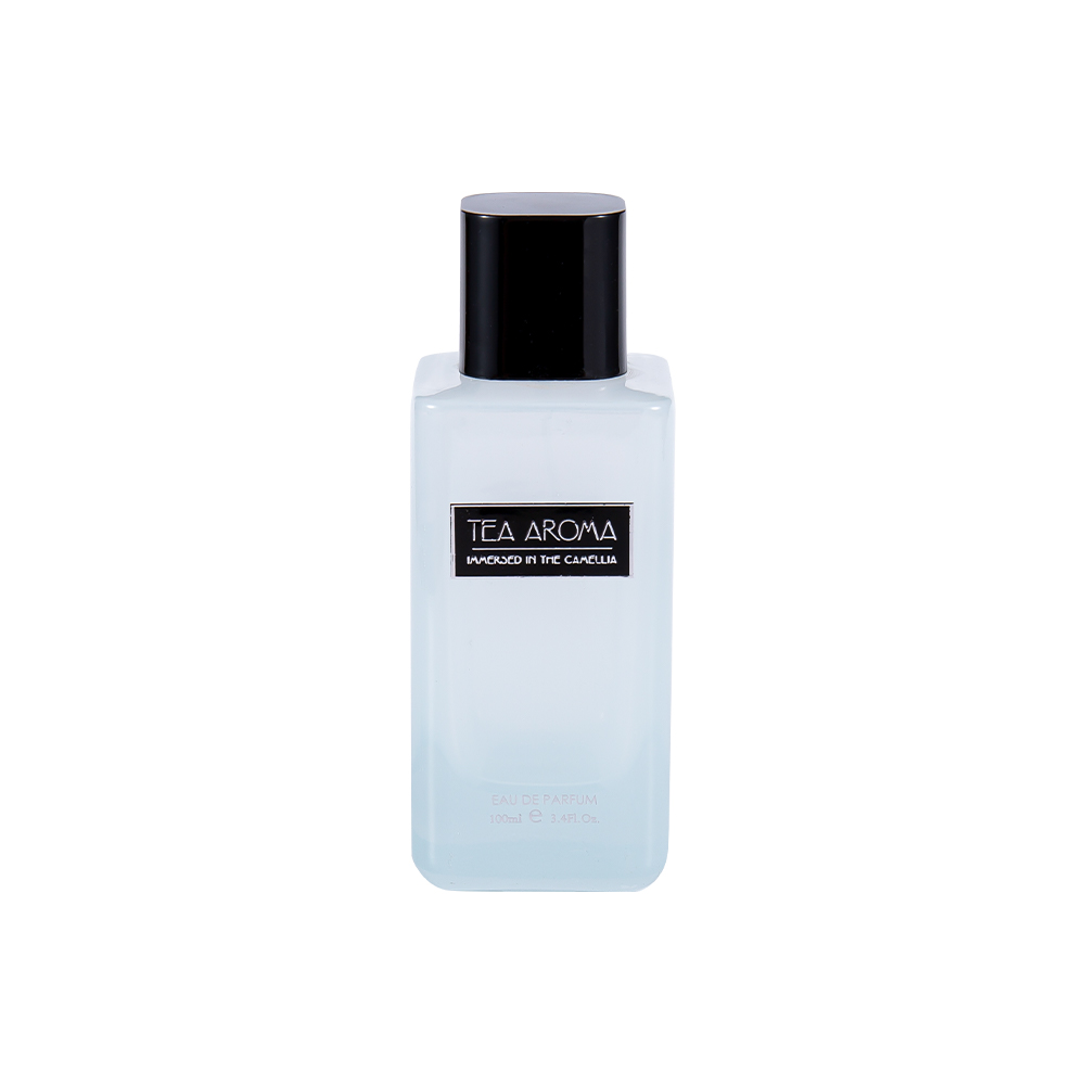 KY1427-WJ2376 Botella de perfume de vidrio recubierta de blanco de 100 ml con tapa de PP negra brillante