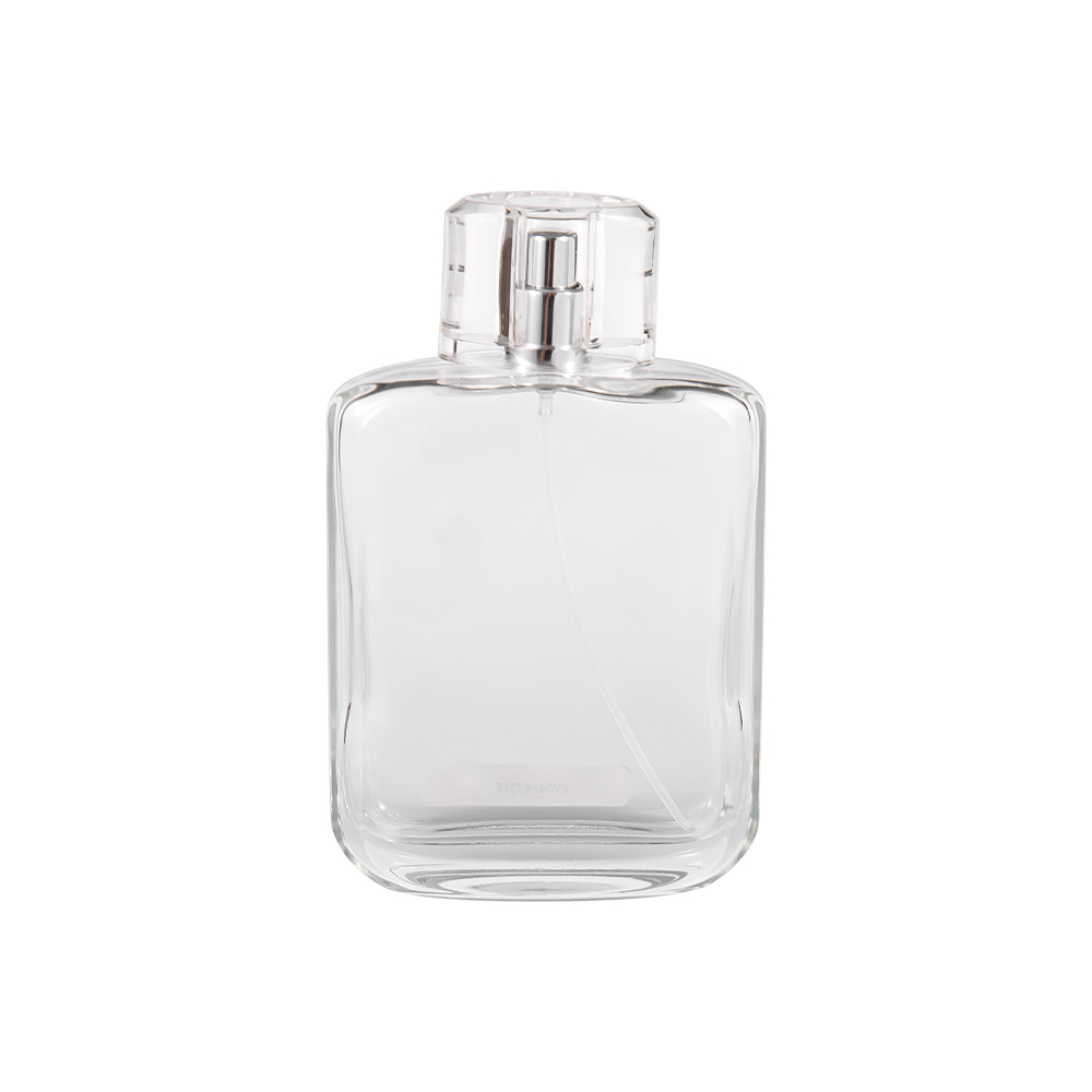  Botella de perfume de vidrio transparente KY34-WJ315 de 100 ml con tapa de plástico transparente SURLYN
