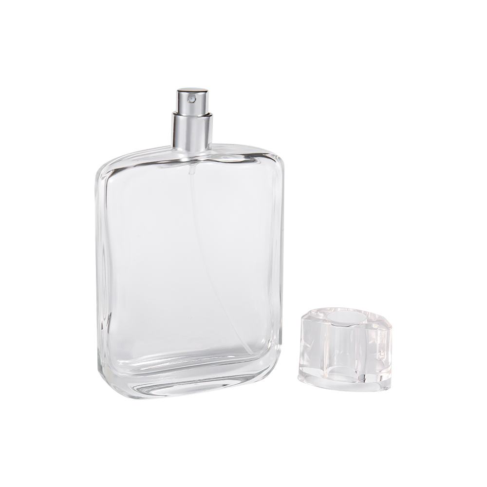  Botella de perfume de vidrio transparente KY34-WJ315 de 100 ml con tapa de plástico transparente SURLYN