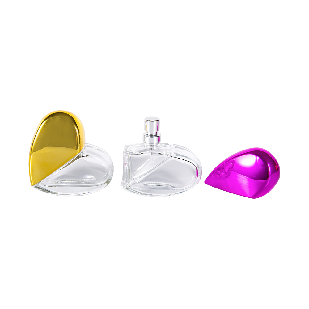KY2061-WJ788 Botella de perfume de vidrio en forma de corazón de 30 ml con tapa de plástico UV PP