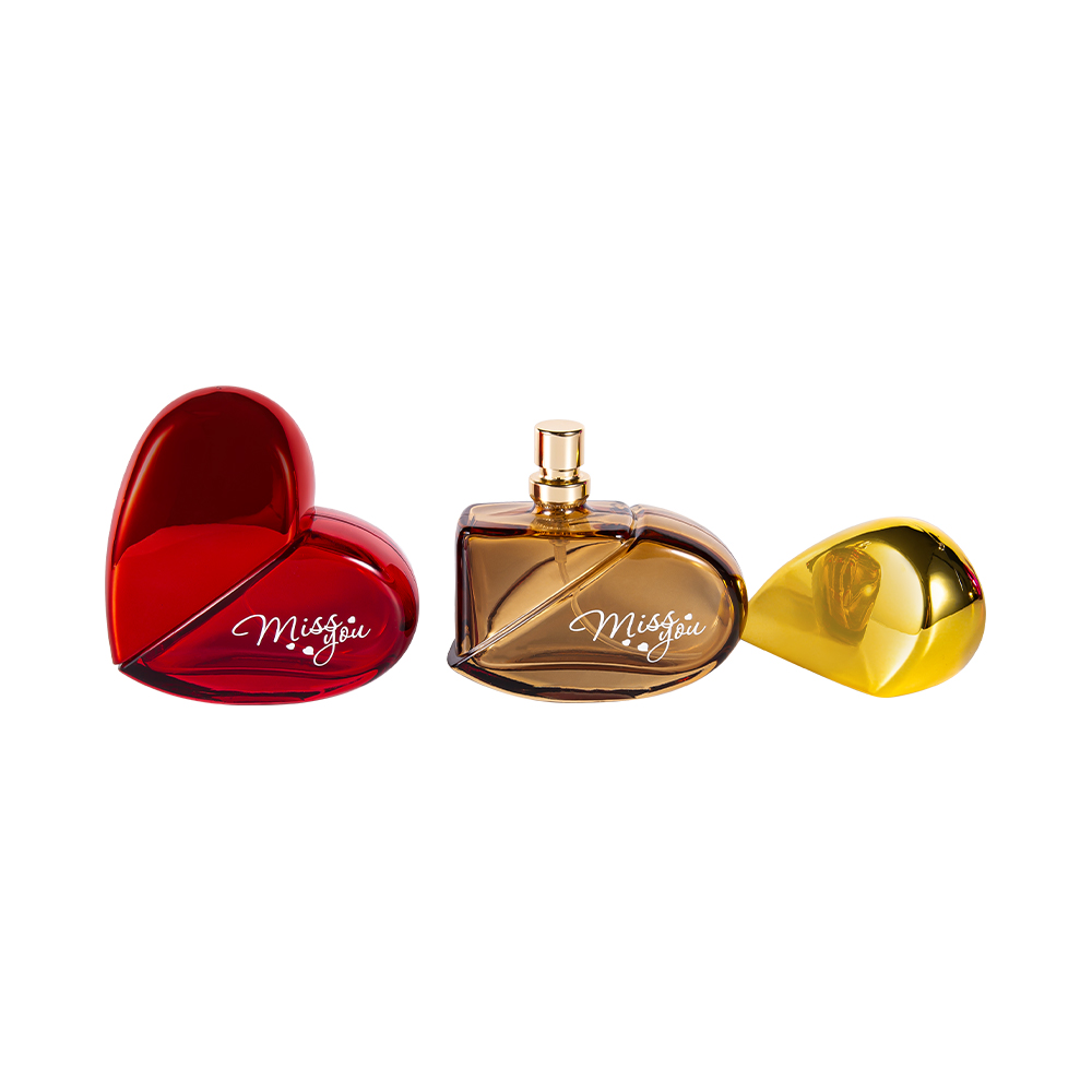GC193-WJ501 Botella de perfume de vidrio en forma de corazón de 50 ml con tapa de plástico UV PP