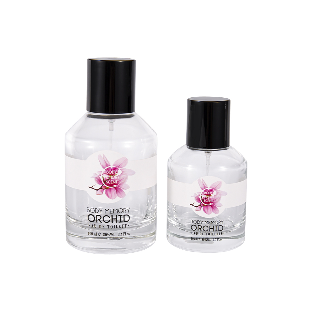 GC4815-WJ2531 Botella de perfume de vidrio transparente de 50 ml con tapa de plástico PP negro