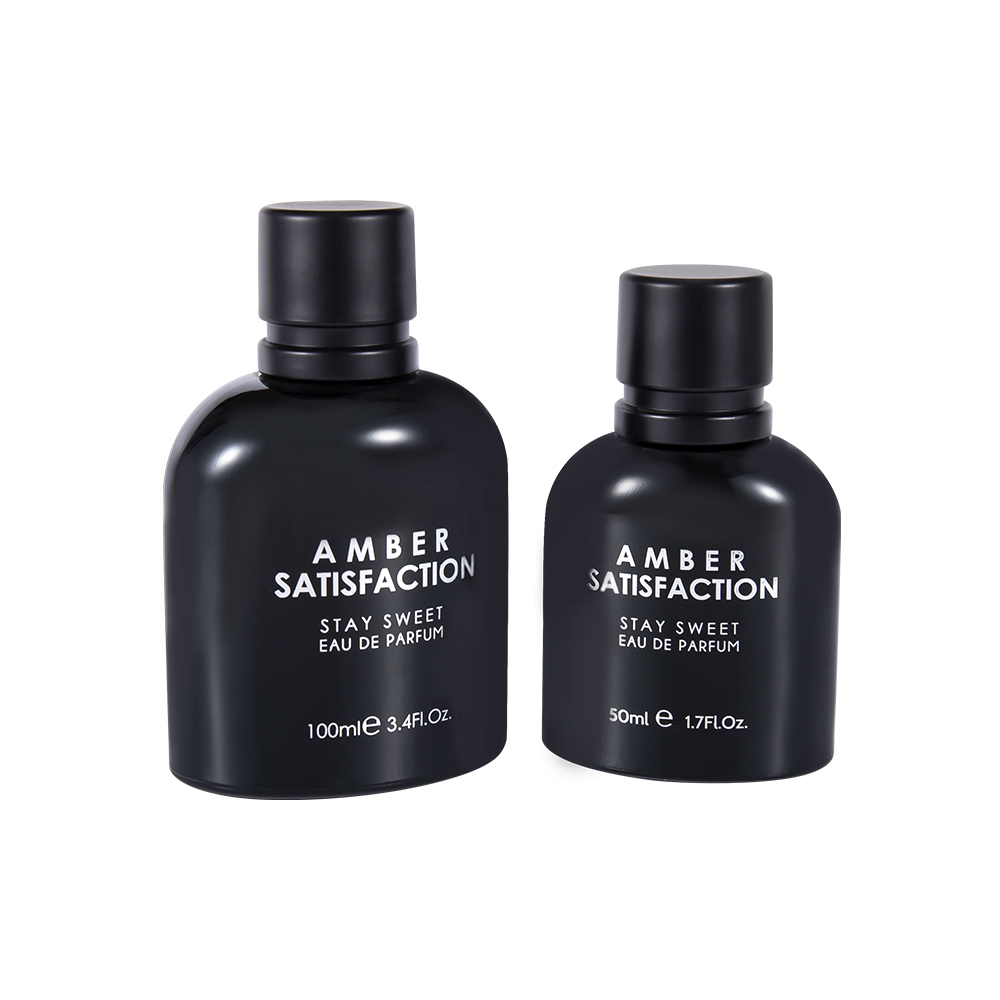 GC3894-WJ176 Botella de perfume de vidrio estampada en negro brillante recubierta de color de 100 ml con tapa de plástico ABS PP