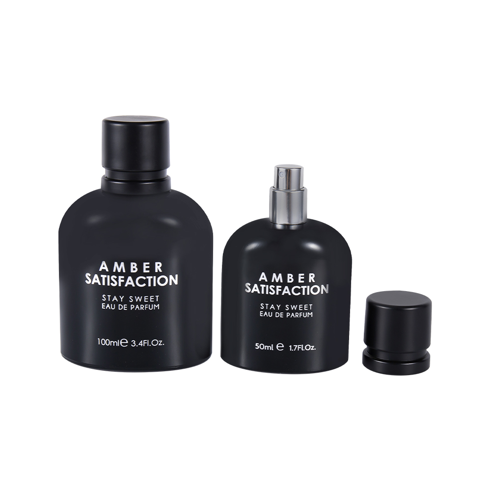 GC3894-WJ176 Botella de perfume de vidrio estampada en negro brillante recubierta de color de 100 ml con tapa de plástico ABS PP