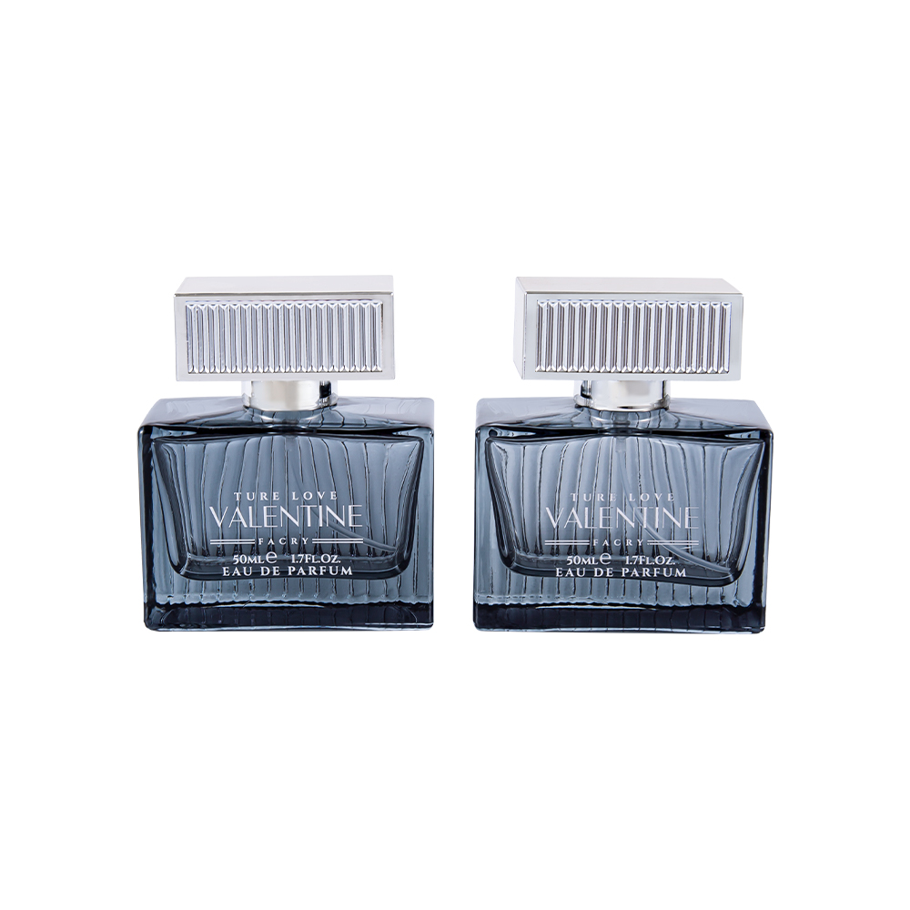 KY1111-WJ2092 Botella de perfume de vidrio con rayas verticales de 50 ml y cubierta de plástico UV ABS