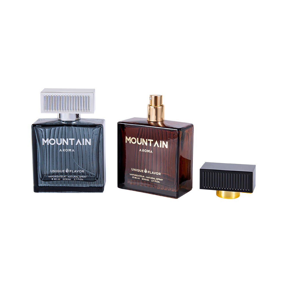 GC4311-WJ2092 Botella de perfume de vidrio con rayas verticales de 80 ml y cubierta de rayas de plástico ABS