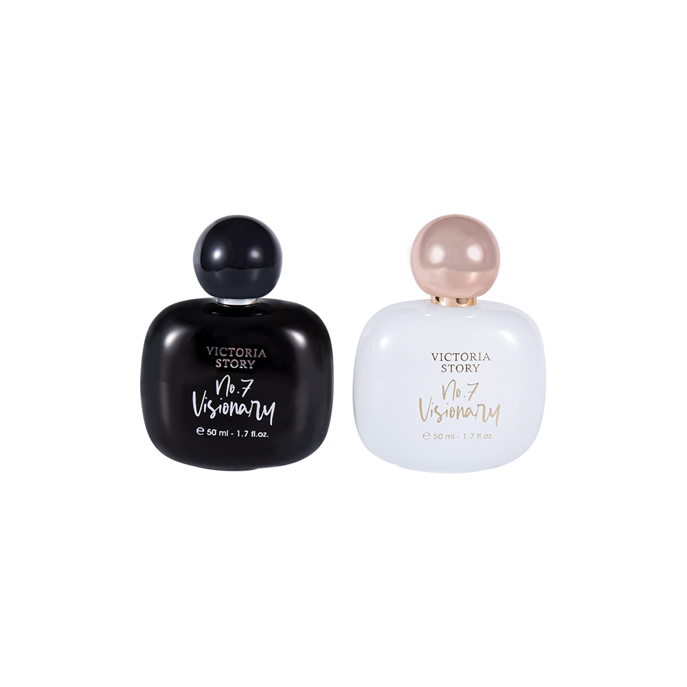 KY943-WJ2434 Botella de perfume de vidrio estampada en caliente recubierta de 50 ml Tapa de perfume ABS esférica