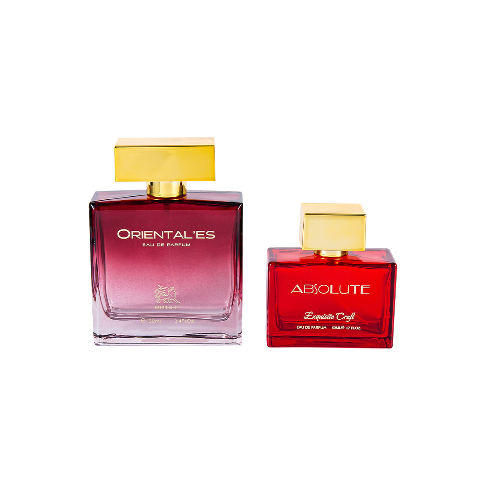 GC4461-WJ2372 Botella de perfume de vidrio con revestimiento degradado de 100 ml con tapa de perfume de plástico de oro UV