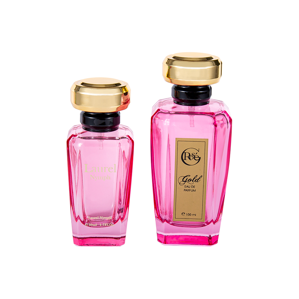 KY1602-WJ2432 Botella de vidrio de perfume con revestimiento rojo rosa de 100 ml, tapa de perfume con forma personalizada