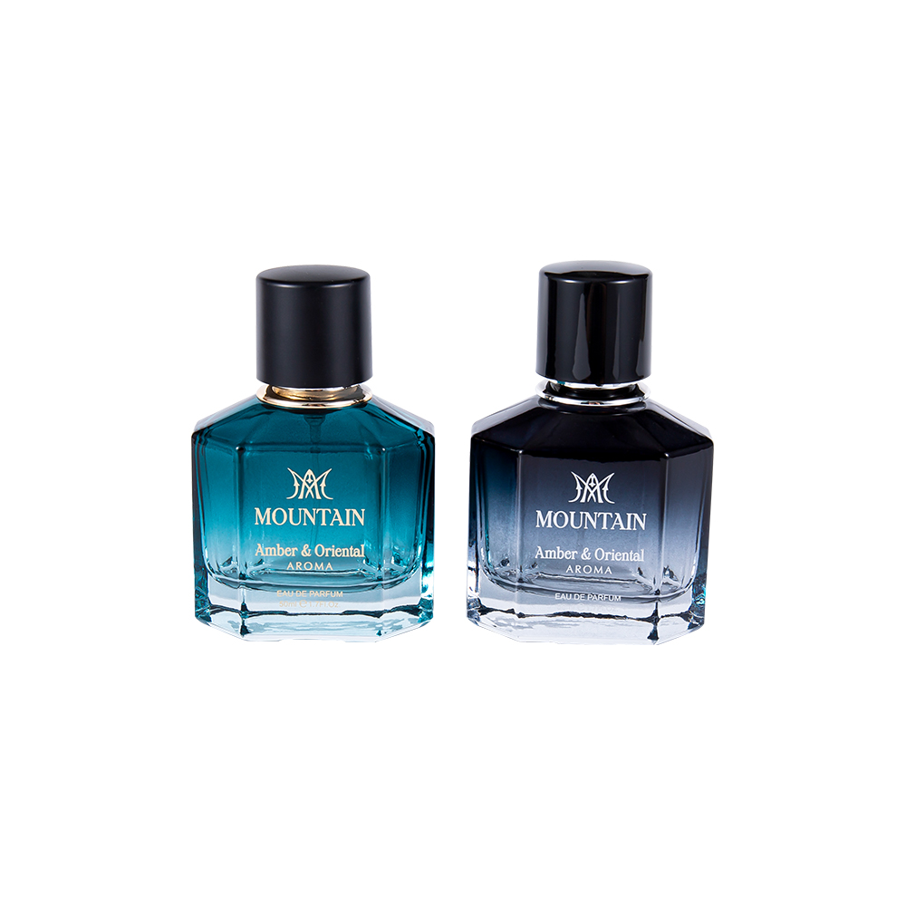 GC4030-WJ2099 Botella de perfume de vidrio de 50 ml con impresión de revestimiento y cinta de estampado en caliente Tapa de perfume UV PP Abs
