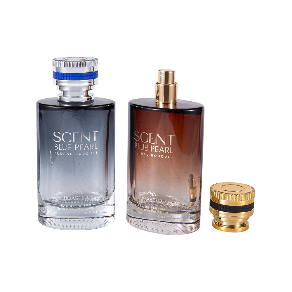 KY1109-WJ2098 Botella de perfume de vidrio en relieve de 100 ml con tapa de perfume Pcta