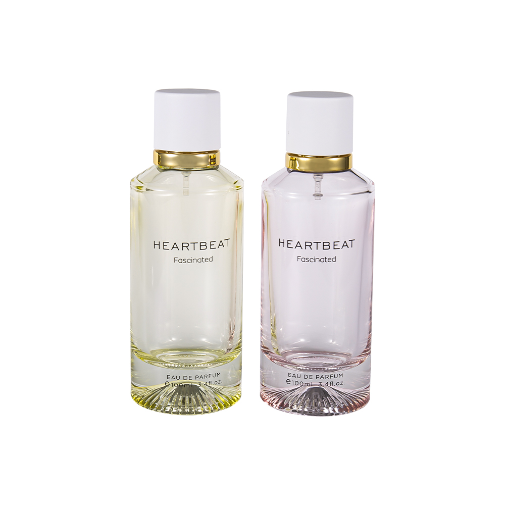  Botella de perfume con fondo estampado de 100 ml GC4406-WJ2326 con tapa de perfume blanca y anillo de aluminio grande