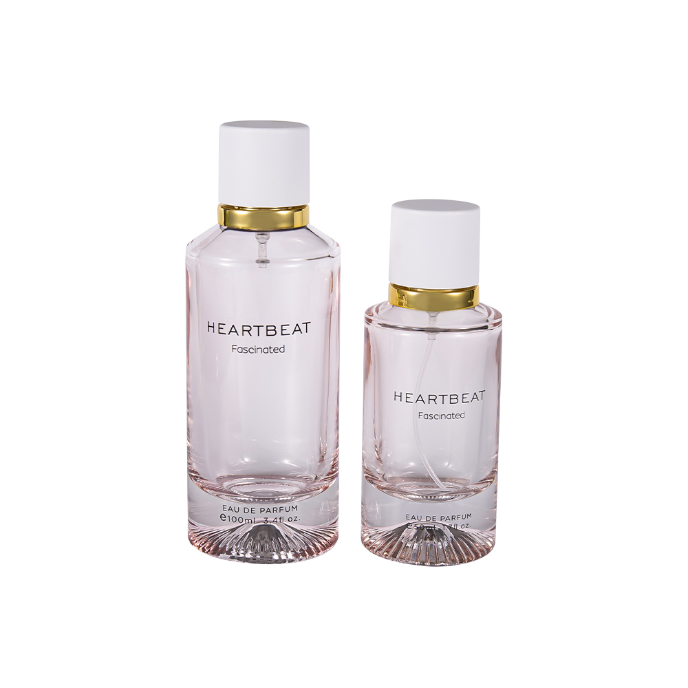  Botella de perfume con fondo estampado de 100 ml GC4406-WJ2326 con tapa de perfume blanca y anillo de aluminio grande