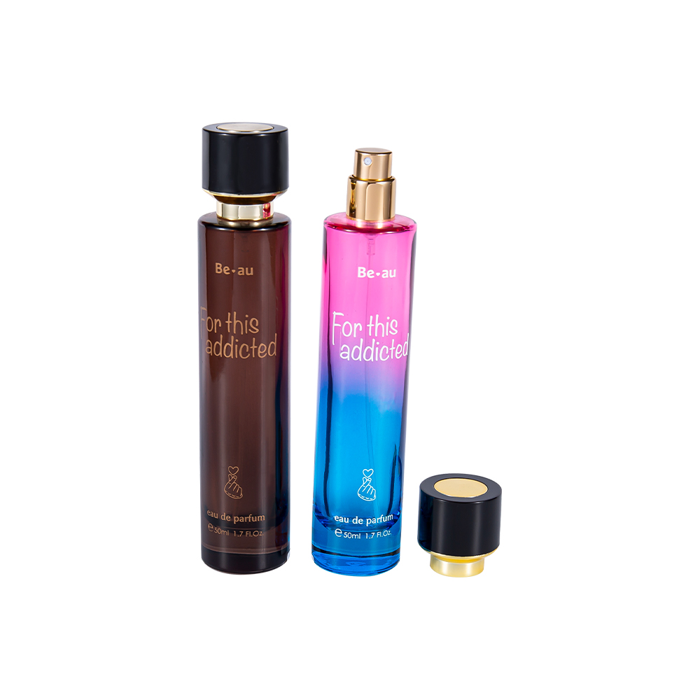GC4468-WJ2390 Juego de botellas de perfume de vidrio cilíndricas delgadas de 50 ml con tapa de plástico