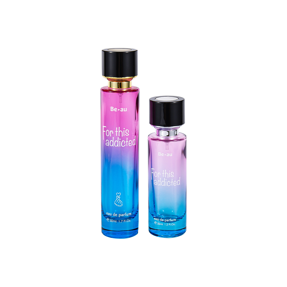 Botella de perfume cilíndrica GC4467-WJ2390 de 35 ml con tapa ABS negra y pieza UV