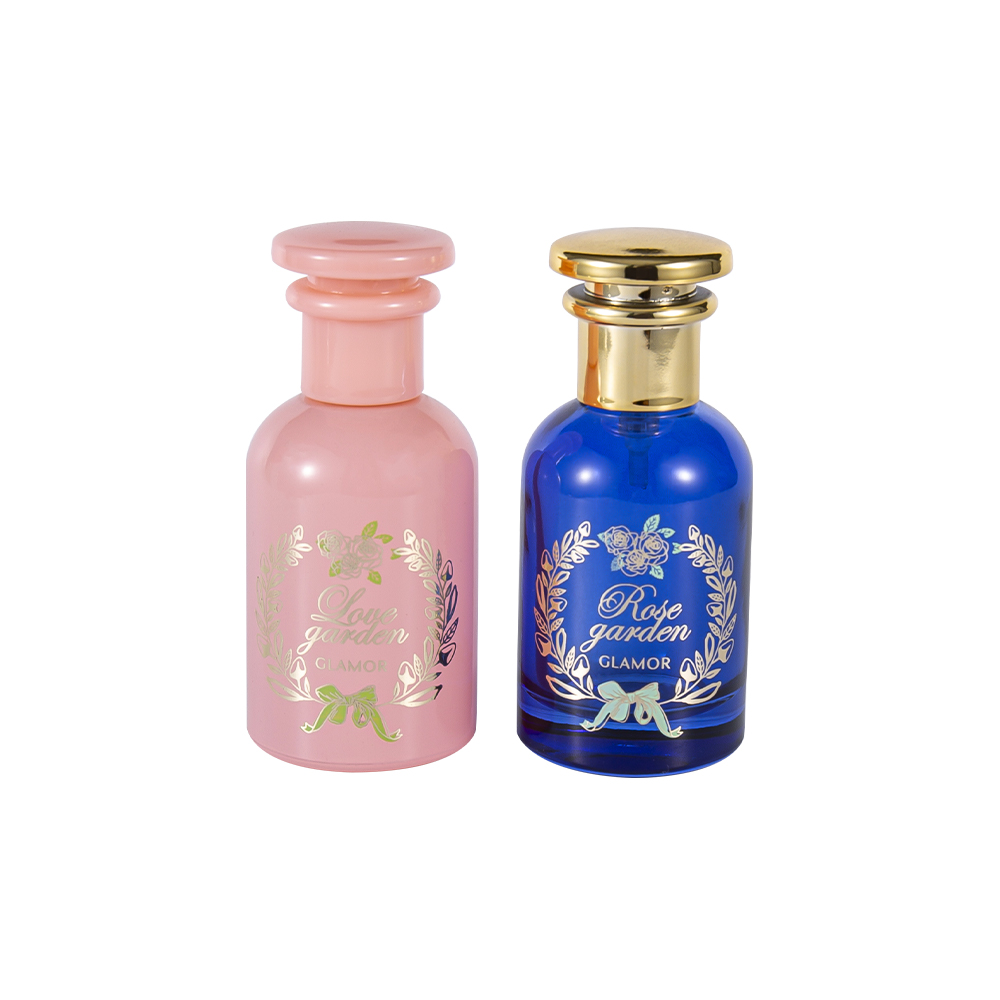 KY1570-WJ2410 Juego de botellas de perfume con estampado en caliente de oro recubierto de 30 ml, tapa de PP