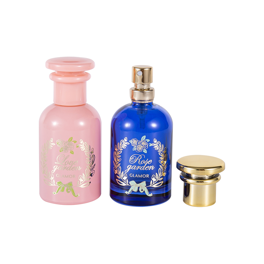 KY1570-WJ2410 Juego de botellas de perfume con estampado en caliente de oro recubierto de 30 ml, tapa de PP