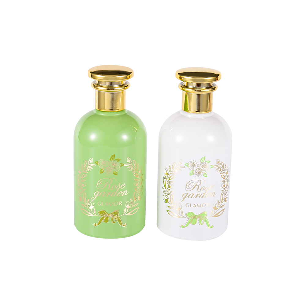 Juego de botellas de perfume estampadas en caliente a color GC336-WJ2420 de 100 ml con tapa de PP dorada UV