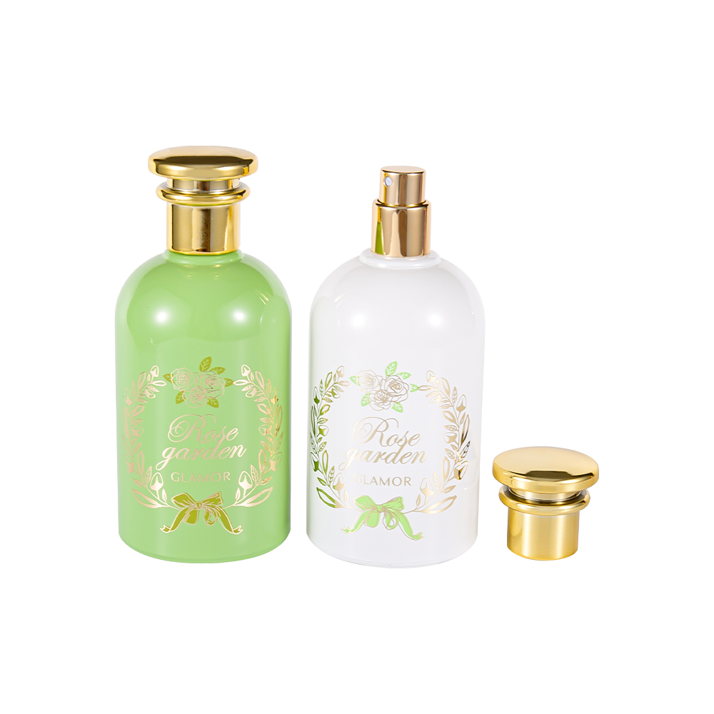 Juego de botellas de perfume estampadas en caliente a color GC336-WJ2420 de 100 ml con tapa de PP dorada UV