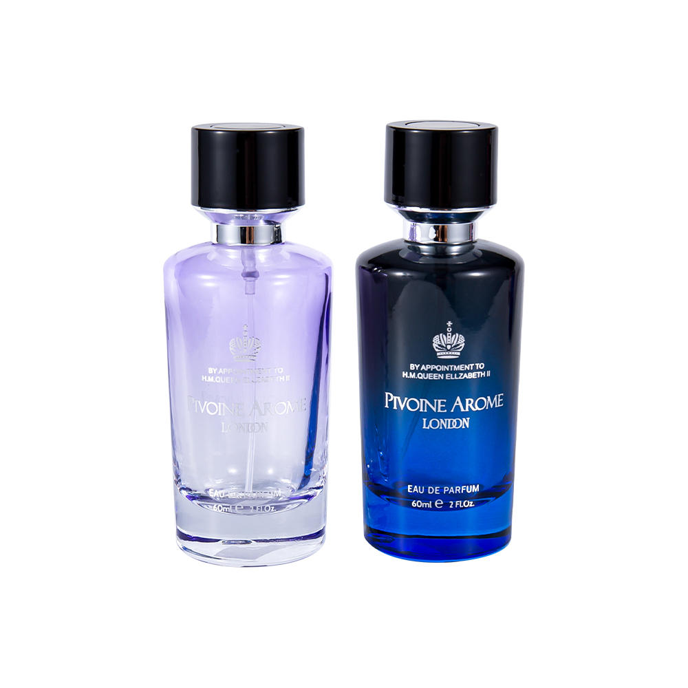 KY1597-WJ2390 Juego de botellas de perfume de vidrio de alta calidad de 60 ml con tapa de perfume de ABS y PP