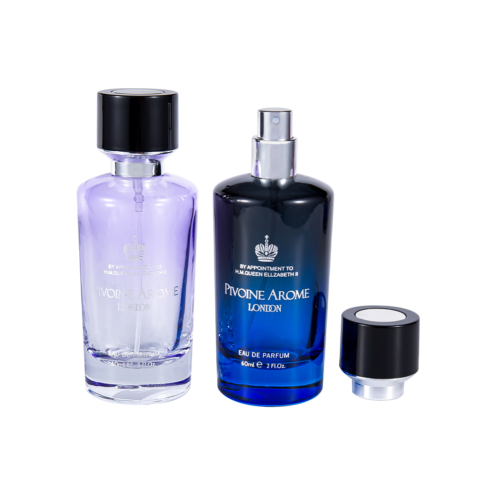 KY1597-WJ2390 Juego de botellas de perfume de vidrio de alta calidad de 60 ml con tapa de perfume de ABS y PP