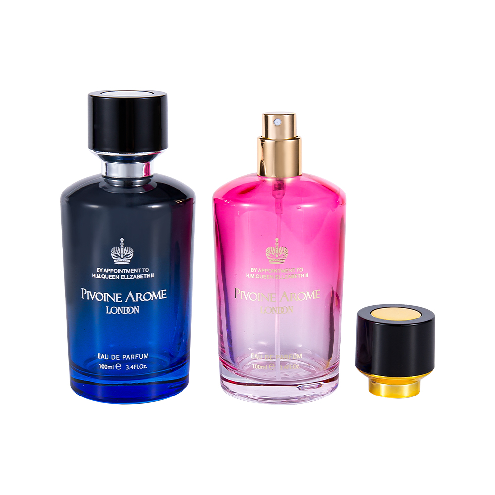 KY1596-WJ2390 Juego de botellas de perfume de vidrio de alta calidad de 100 ml con tapa de perfume de ABS y PP