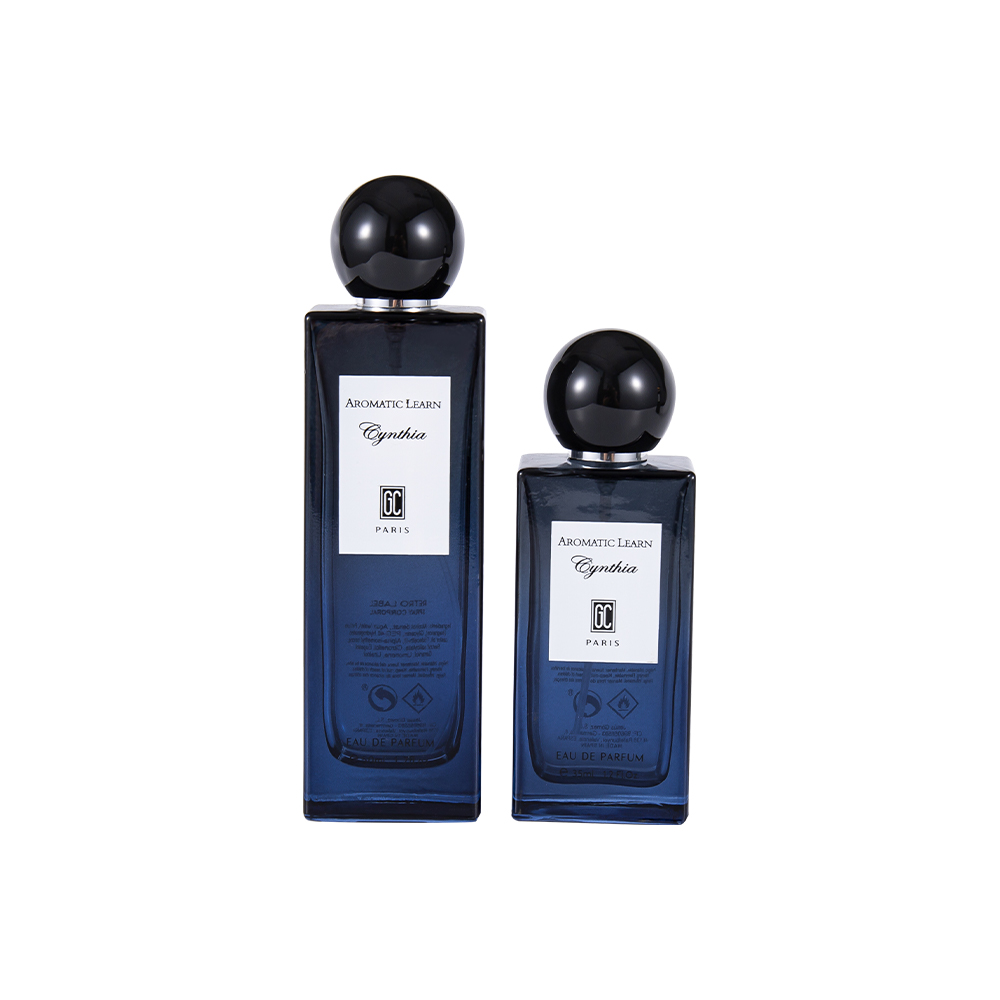 Juego de botellas de perfume rectangulares planas de pequeña capacidad KY82-WJ2402 de 35 ml con tapa de perfume esférica