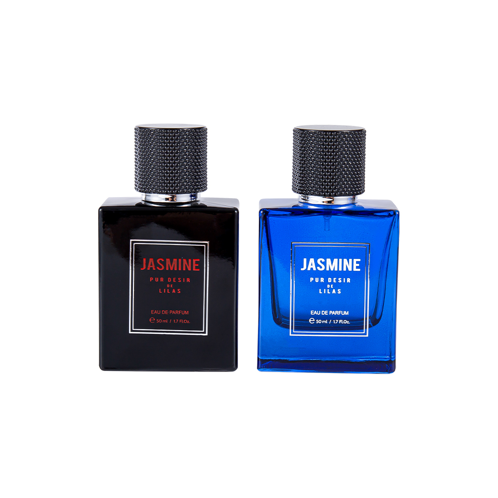 KY59-WJ2358 Juego de botellas de perfume de vidrio liso de 50 ml con tapa de perfume manchada
