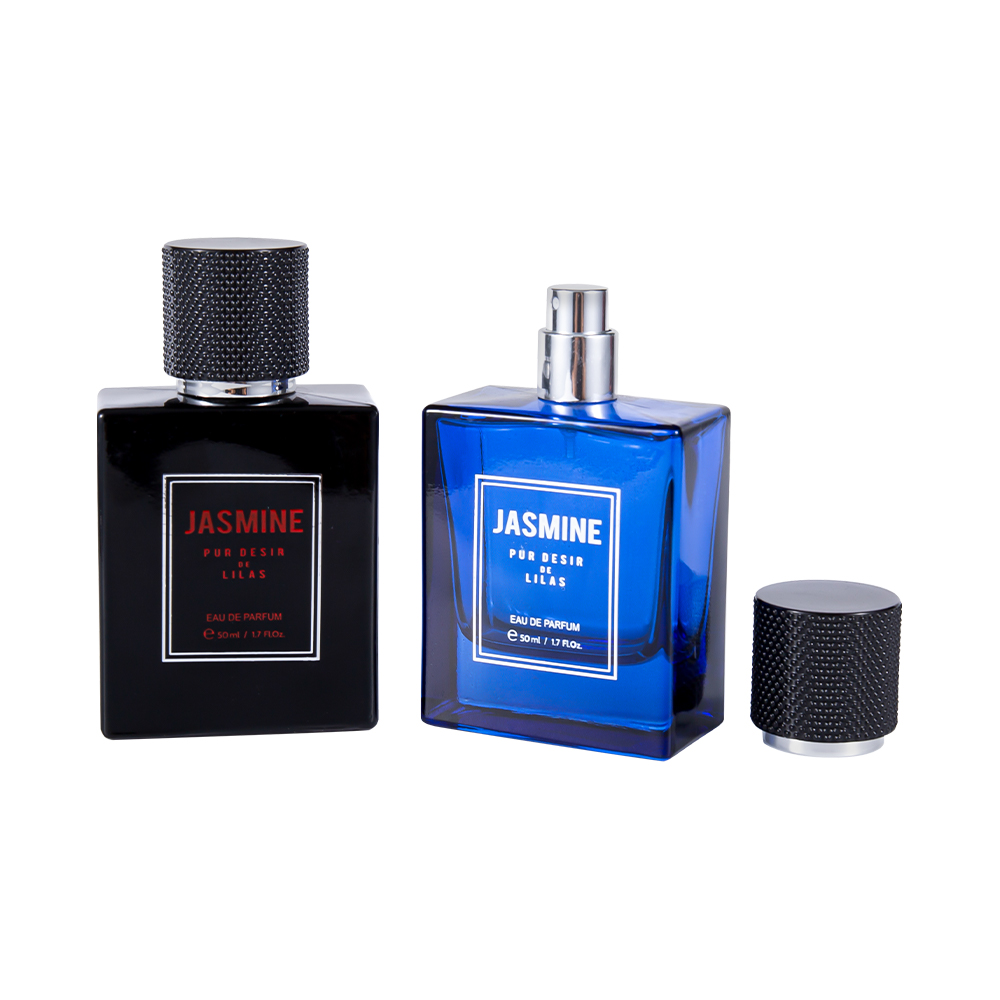 KY59-WJ2358 Juego de botellas de perfume de vidrio liso de 50 ml con tapa de perfume manchada