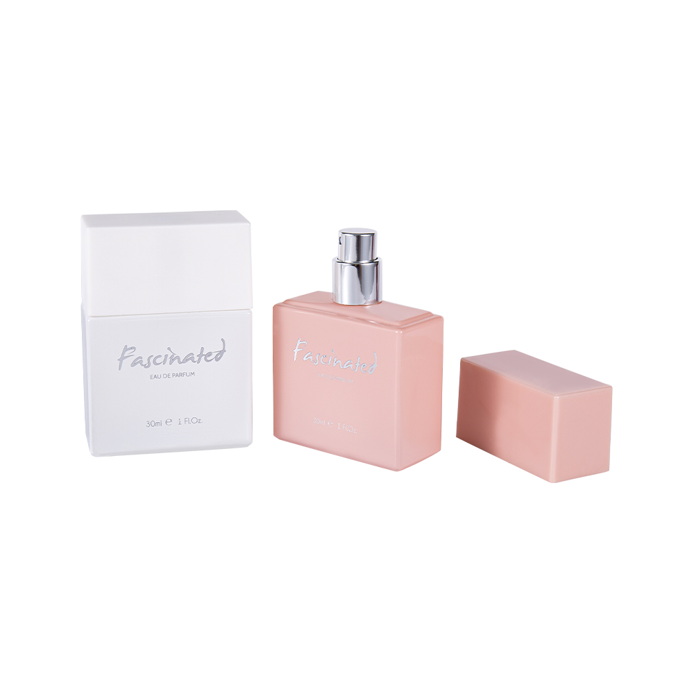 Juego de botellas de perfume de vidrio plano KY1274-WJ2171 de 30 ml con tapa de perfume de PP estampada en caliente