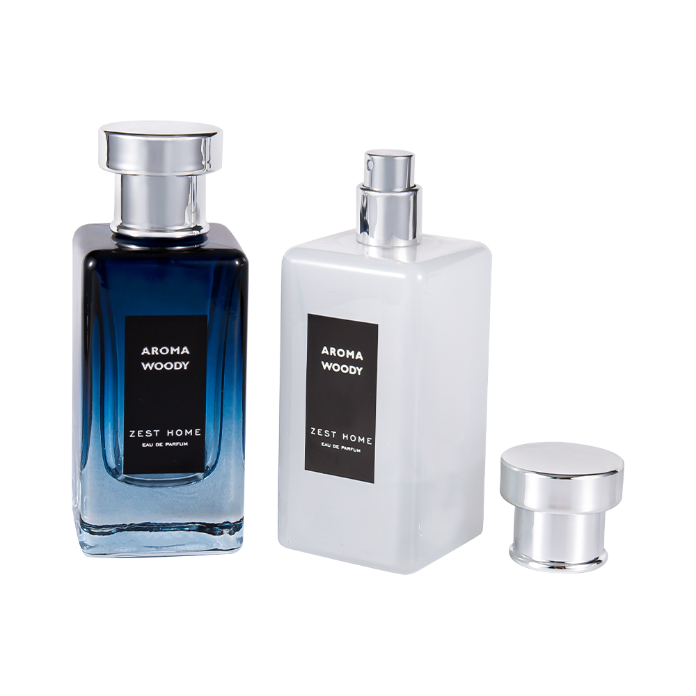 KY1485-WJ1031 Botella de perfume de vidrio de alta gama de 100 ml con tapa plateada brillante