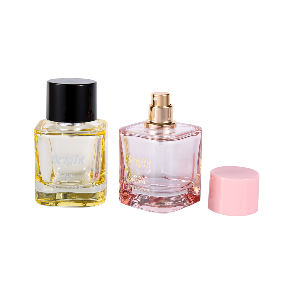 Juego de botellas de perfume recubiertas GC4570-WJ2463 de 50 ml con tapa de perfume de plástico PP ABS estampada en caliente