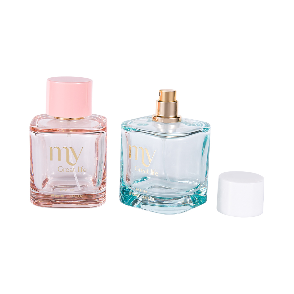 Juego de botellas de perfume recubiertas GC4569-WJ2463 de 100 ml con tapa de perfume de plástico PP ABS estampada en caliente