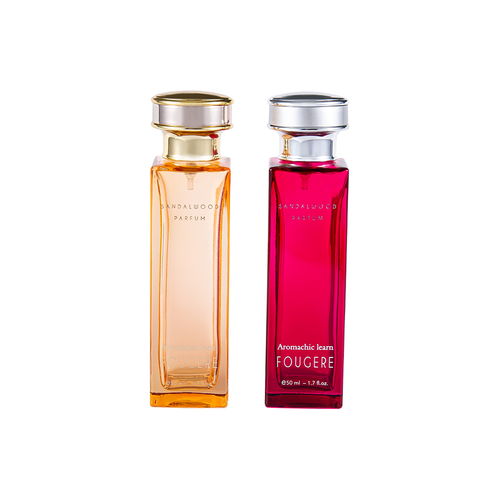 GC4138-WJ2164 Botella de perfume de vidrio rectangular clásica de 50 ml con tapa de perfume brillante de plata y oro